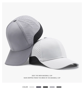 Detail of laser-cut ventilation holes on quick-dry breathable baseball cap fabric