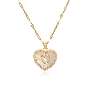 18K gold plated heart necklace with white shell inlay and zircon pendant for women