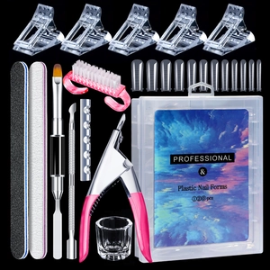 Professional Nail Extension Tool Dual Ended Brush Plastic Nail Forms Clips Stainless Steel Pusher Glass Cup Manicure DIY