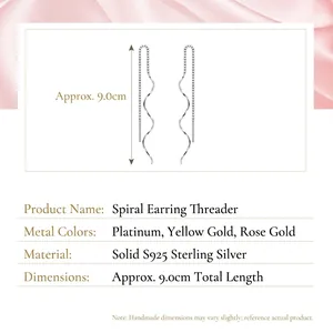 Elegant S925 sterling silver spiral long threader earrings in three finishes
