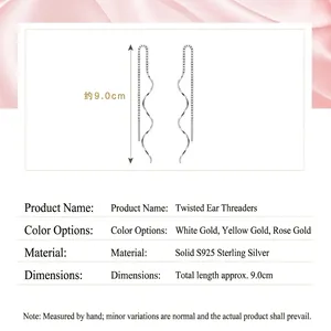 Elegant S925 sterling silver spiral long threader earrings in three finishes