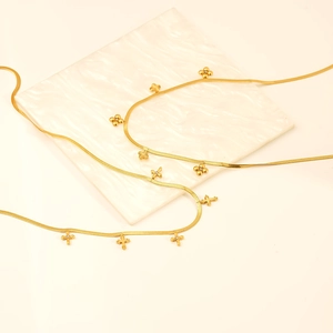 Titanium steel 18K gold plated snake chain necklace with clover and cross pendants