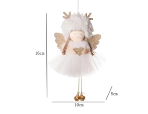 Detailed size specifications of a 16cm tall white and gold angel Christmas ornament