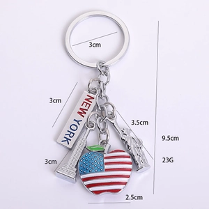 Silver New York souvenirs keychain featuring Statue of Liberty and Empire State Building