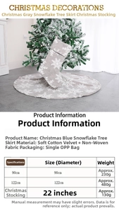 Tableau des tailles pour jupe de sapin de Noël grise en velours et chaussette assortie