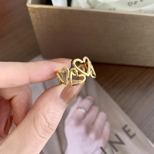 Bague Ajustable Ouverte Cœur Creux Acier Inoxydable Plaqué Or Vintage Large Bijoux De Doigt Pour Femmes