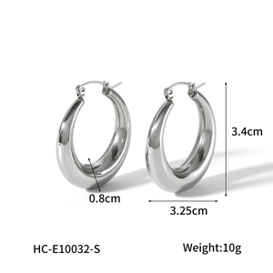 Detailed size specifications for polished hollow silver stainless steel hoop earrings
