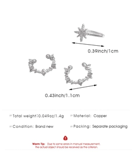 Dettaglio del set di ear cuff a stella in argento con dimensioni e specifiche dei materiali