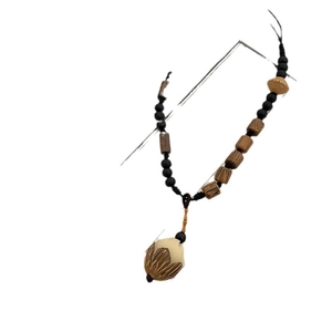 Collier en perles de bois style chinois avec pendentif élégant vintage pour femmes