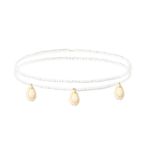 Collier double rang en perles blanches bohème avec trois pendentifs en coquillage naturel