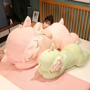 Lying plush sheep doll with knitted sweater for home decor and sleeping companion