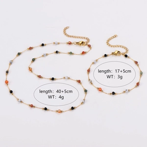 Maillard style emerald green and gold stainless steel necklace and bracelet jewelry set
