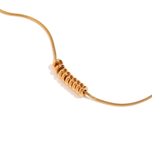 Minimalist 18K gold-plated stainless steel snake chain necklace with polished beads