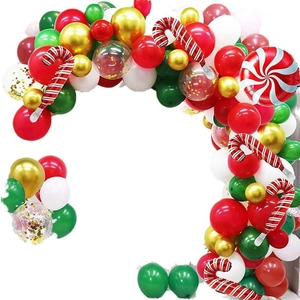Christmas balloon arch kit with red, green, gold latex and candy cane foil balloons
