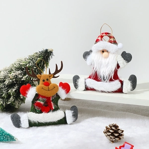 Christmas plush Santa and Reindeer hanging ornaments set for holiday tree decoration