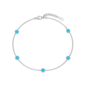 Minimalist S925 sterling silver bracelet with five blue opal round gemstones and adjustable chain