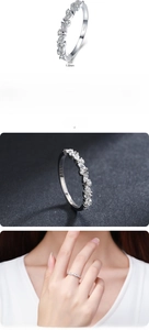 Detailed view of S925 sterling silver marquise and round diamond stackable ring