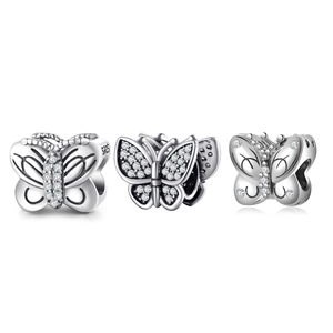 Butterfly Charm Bead 925 Sterling Silver Sparkling Zircon Enamel DIY Jewelry Making For Bracelet Accessory