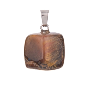 Macro shot of square tiger eye pendant with natural brown stripes and metal bail clasp