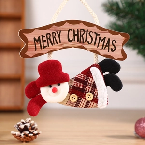 Christmas snowman plush ornament with Merry Christmas sign for home holiday decoration