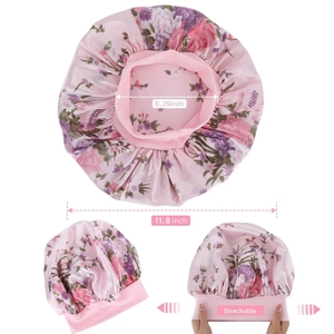 Bonnet de nuit en satin floral avec bande élastique et mesures précises du produit