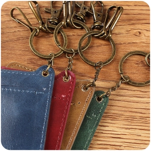 Vintage leather card holder set in four colors with antique bronze lobster clasps