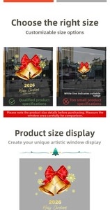 Window display guide showing 2026 Christmas bell stickers with size comparison details