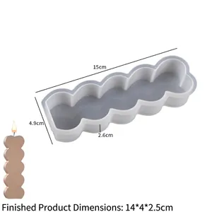 Detail of wave-shaped silicone mold with dimensions and finished candle sample