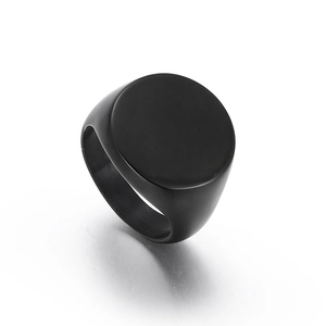 Minimalist black oval signet ring in matte stainless steel for men with flat top surface