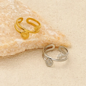 Minimalist adjustable stainless steel rings featuring celestial star and sun engravings