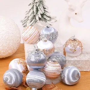 Luxury 6cm silver and white Christmas foam balls with glitter and beaded embroidery