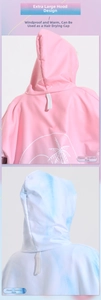 Detail view of oversized hood and zipper on quick-dry hooded beach poncho towel