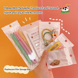 Self Sealing Packaging Bags Plastic Pearlescent Film Jewelry Storage Pouch With Hanging Hole Frosted Small Item Organizer