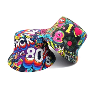 Retro Eighties Pop Art Bucket Hat Polyester Sun Protection Outdoor Vintage Graphic Print Unisex Fashionable