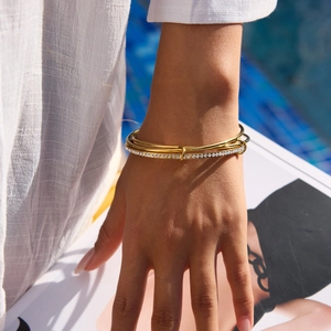 Chic multilayer 18K gold plated stainless steel bracelet with zircon inlay for women