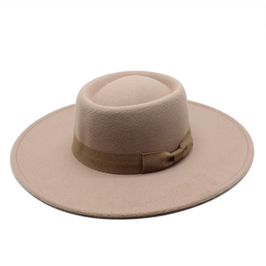Unisex Autumn Winter Woolen Felt Wide Brim Fedora Hat Elegant Ribbon Bowknot Jazz Cap Solid Color Fashion Church Party Hat