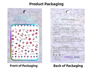 Front and back packaging details of floral rose nail stickers with English instructions