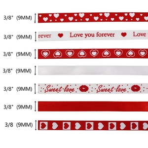 Various 9mm red and white heart ribbons for Valentine's gift wrapping and DIY crafts