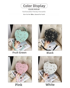 Lace heart-shaped crossbody bags in fruit green, black, pink and white color options