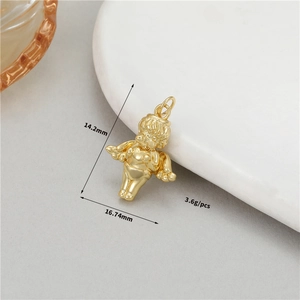 Detailed view of a 14K gold plated Cupid wing pendant with 14.2mm by 16.74mm measurements