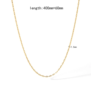 Detail view of 1.5mm 18K gold plated Figaro chain necklace with 400mm+60mm length