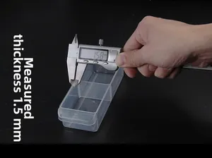 Detailed view of drawer storage box with 1.5mm wall thickness measured by caliper