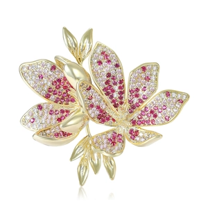 Elegant Flower Brooch Pin For Women Copper Micro Pave Cubic Zirconia Gradient Floral Corsage Dress Suit Accessory