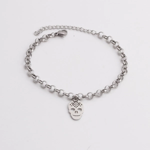 Skull Pendant Bracelet Stainless Steel Hollow Carved Chain Gothic Punk Simple Fashion Jewelry For Men Women
