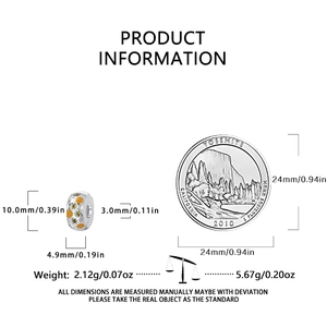 Detailed dimension chart for 925 sterling silver honey pot charm with coin size comparison
