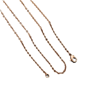 Classic rose gold stainless steel cable chain necklace with lobster clasp on white background