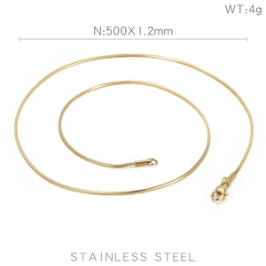Close-up of a 1.2mm golden stainless steel snake chain necklace with lobster clasp