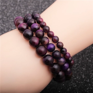 Bracciale a tre strati in occhio di tigre viola con effetto occhio di gatto al polso