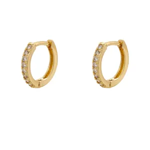 13mm gold plated brass hoop earrings with micro-paved cubic zirconia accents