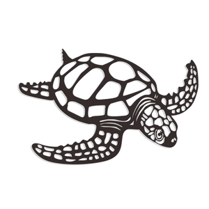 Minimalist black metal sea turtle wall art with hollowed-out geometric shell patterns
